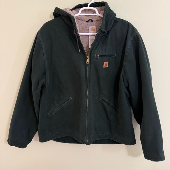 vintage Carhartt Detroit jacket hooded Sherpa lined J141 SPC dark green 2XL - Picture 1 of 12